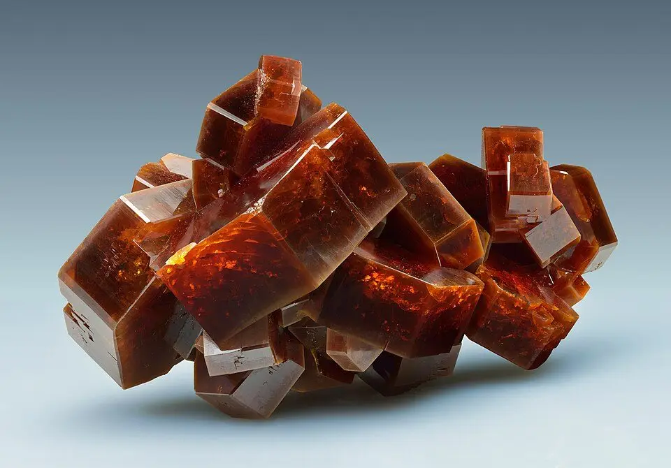 Cluster of red-brown tabular vanadinite crystals