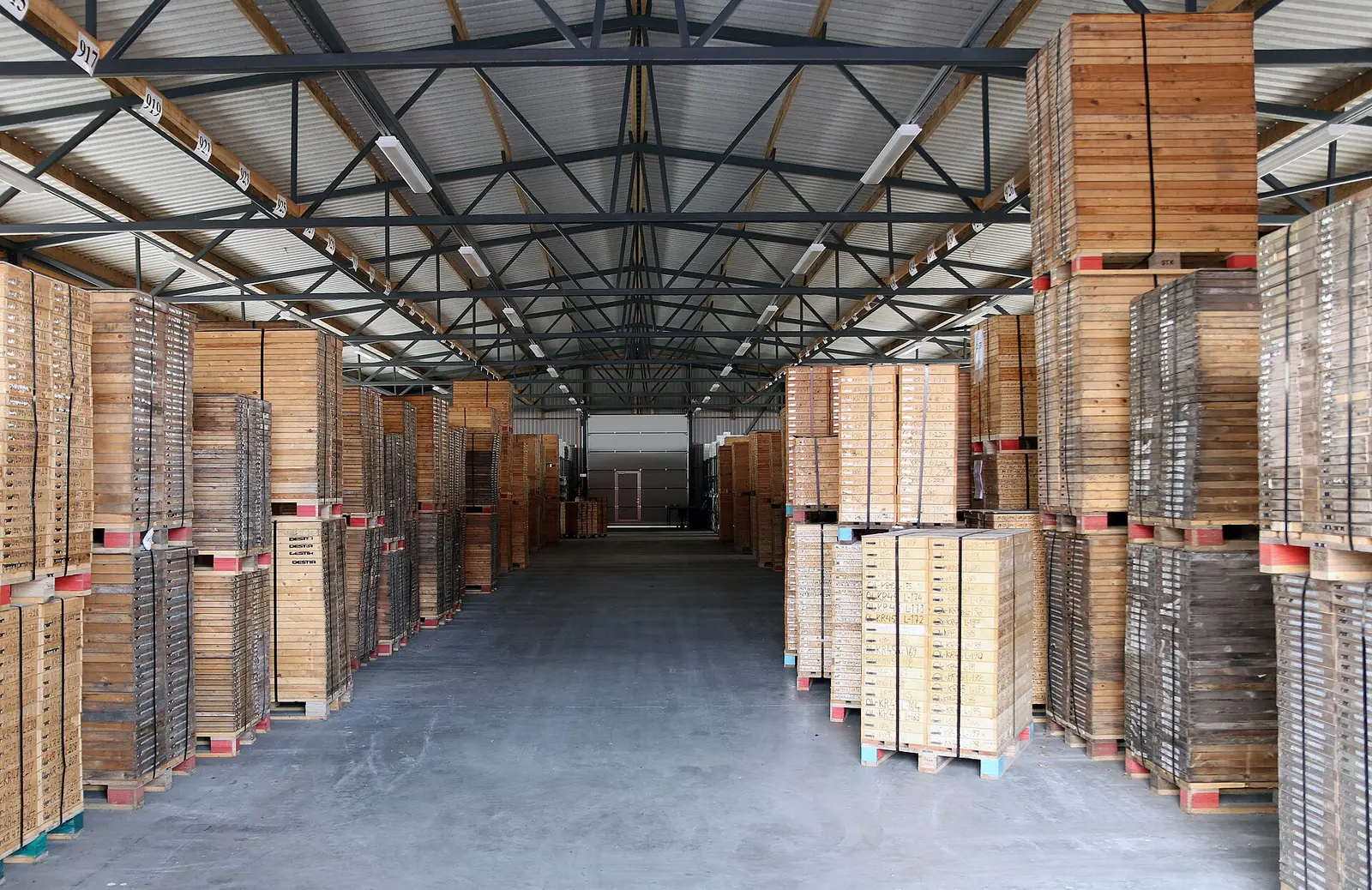Shelved crates of drill-core samples in a core archive